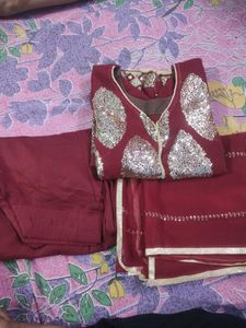 maroon duppata set