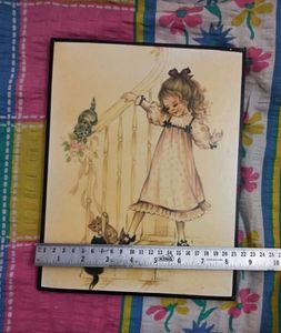 Retro Wood Wall Plaque - Little Girl with Kittens
