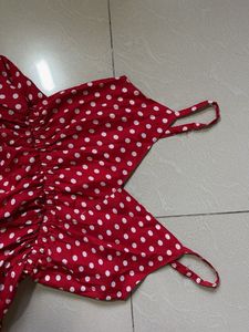 Chic Red Polka Dot Tiered Mini Dress