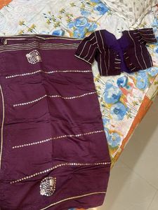Elegant Plum Saree with Embellishments
