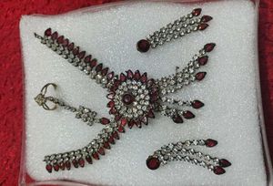 Rhinestone &amp; Ruby Necklace Set with Ring