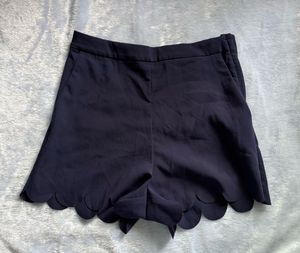 Navy Blue Scalloped Hem Shorts