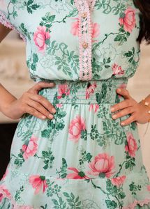 Light Blue Floral Tiered Dress