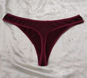 Burgundy Thong with Pink Bow