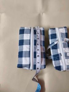 Set of 2 Blue &amp; White Gingham Pouches