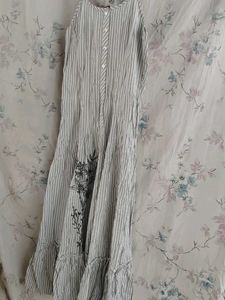 Striped Midi Dress with Floral Embroidery