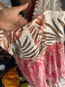 Tropical Print Midi Dress with Lace Detail