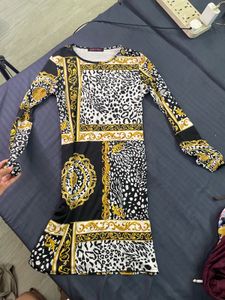 Chic Black & Gold Print Dress