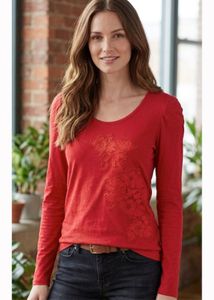 Red Long Sleeve Lace Details Top