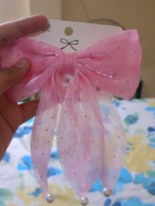 Chic Pink Sparkle Hair Bow with Pearls