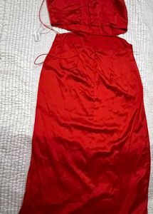 Stunning Red Satin Cut-Out Maxi Dress