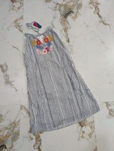 Striped Embroidered Dress with slight di