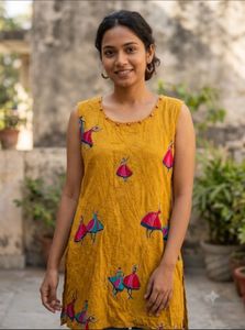 Yellow Kurta with Dancer Print Traditional prints