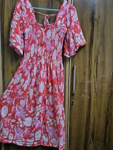 Boho Floral Print Smocked Dress