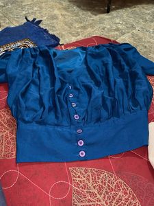 Stylish Blue Puff Sleeve Blouse