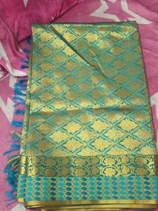 Turquoise &amp; Gold Kanjeevaram Saree