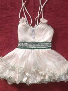Elegant White & Green Party wear Dress