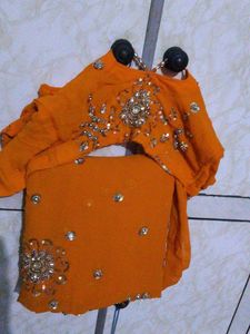 Orange Sequined Saree