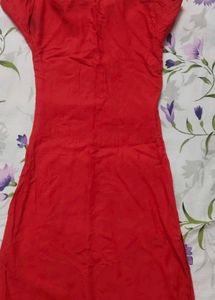 Red Kurta with Embellished Neckline