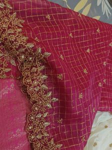 Elegant Cream &amp; Pink Embroidered Lehenga Choli Set