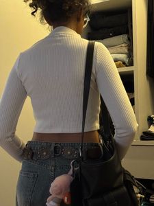 White Ribbed Mock Neck Long Sleeve Top