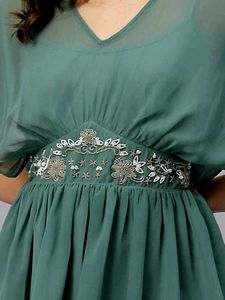 Embellished Chic Green Mini Dress