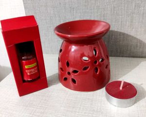 Red Ceramic Oil Burner Set, Like New ✨