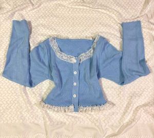Baby Blue Lace Trim Cardigan