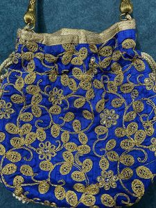 Royal Blue Embroidered Potli Bag