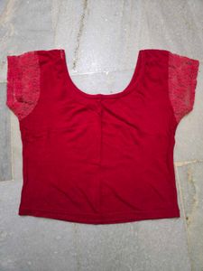 Red Lace Sleeve Blouse