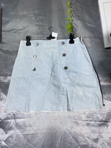 Zara Blue Striped Button-Front Mini Skirt