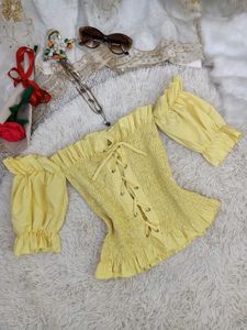 Chic Off-Shoulder Smocked Yellow Top