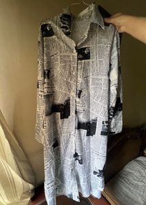 Newspaper Print Shirt Dress