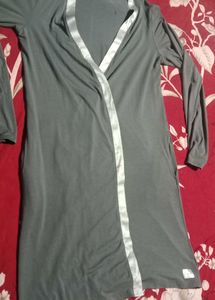 Cozy Grey Robe with Satin Trim
