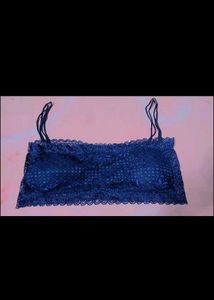 Navy Blue Lace Crop Top