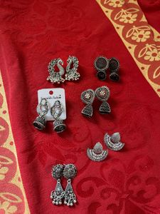 Bohemian Silver Oxidized Earrings Set