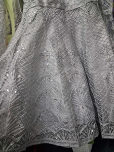 Elegant Silver Sequined Kurta Set with Dupatta