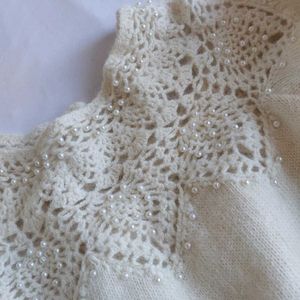 Cream Lace Detail woolen Knit Sweater