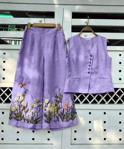 Lilac Embroidered Linen Set
