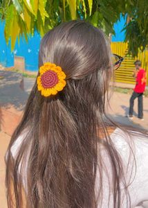 Crochet Sunflower Hair Clip