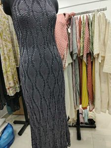 Elegant Grey Crochet  Halter Neck Gown