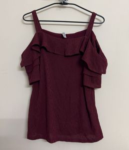 Maroon Cold Shoulder Top