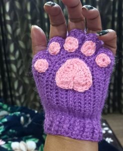 Crochet  Catpaw  Fingerless  Gloves