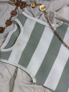 Striped Sleeveless Top with Belt