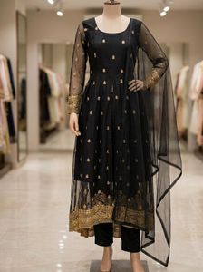 🌸Elegant Black & Gold Embroidered Dress
