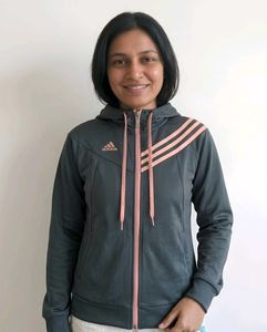 Adidas Grey & Pink Zip-Up Hoodie