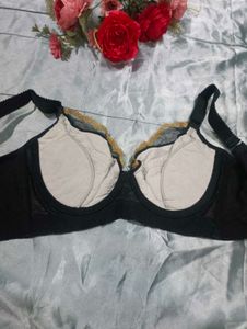 Elegant Black &amp; Gold Embroidered Bra