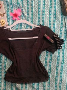 Cute Black Lace Trim Top