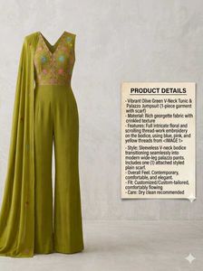 Emerald Elegance - Olive Green Embroidered Suitset