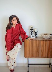 Elegant Red Kurta with Printed Palazzos